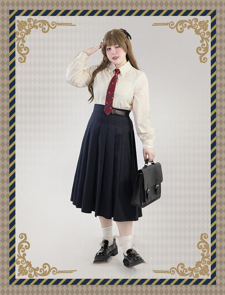 Yingtang~Plus Size Lolita JK Suit Royal College Vintage XL navy blue skirt (long version) 