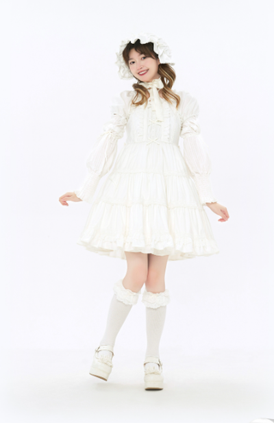 Bacio Bouquet~Doll Story~Sweet Lolita OP Dress with Mini Sleeves S white 