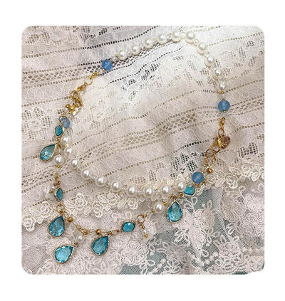 (Buy for me) NyaNya~Bright Moon On The Sea~Lolita Headdress and Accessories multi-purpose bead chain blue 