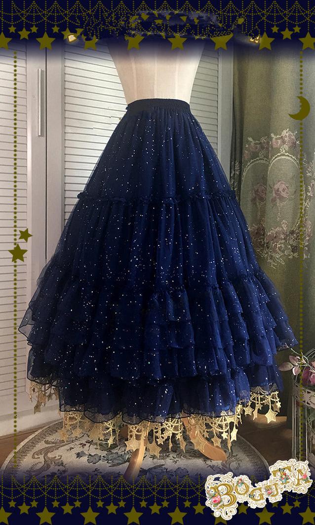 Boguta - Starry Night - 60/70/80cm A-line Lolita Petticoat length 70cm navy blue