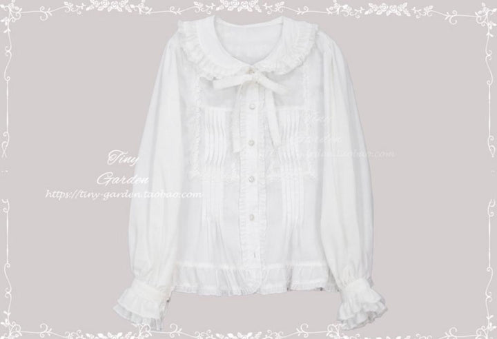 Tiny Garden~Swallowtail Butterfly~Elegant Lolita Bow Tie Blouse S white long sleeve 