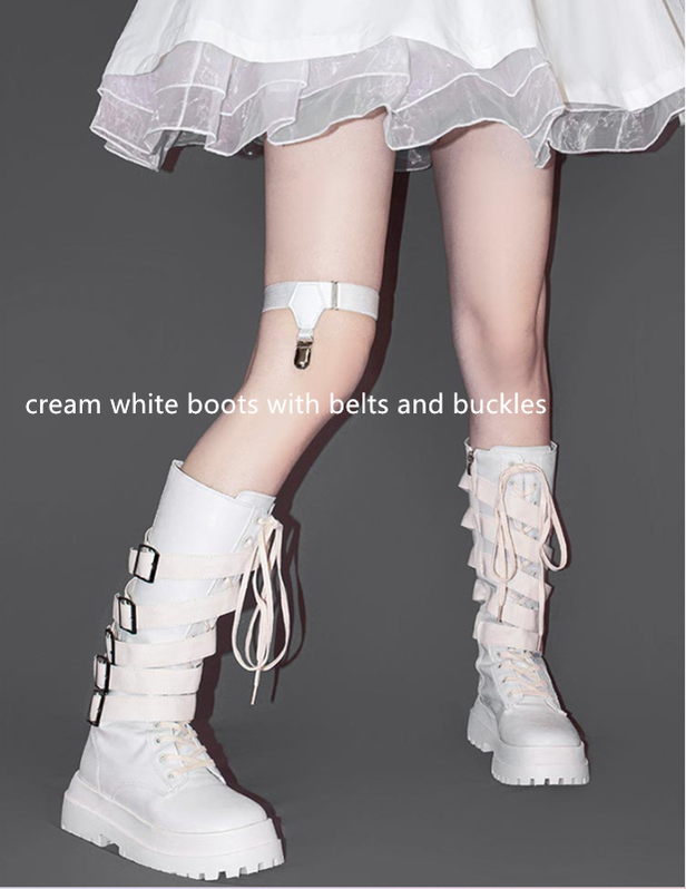 CastleToo~Black Knight~Bat Gothic Lolita Zipper Martinean Boots 35 cream white boots with belts and buckles 
