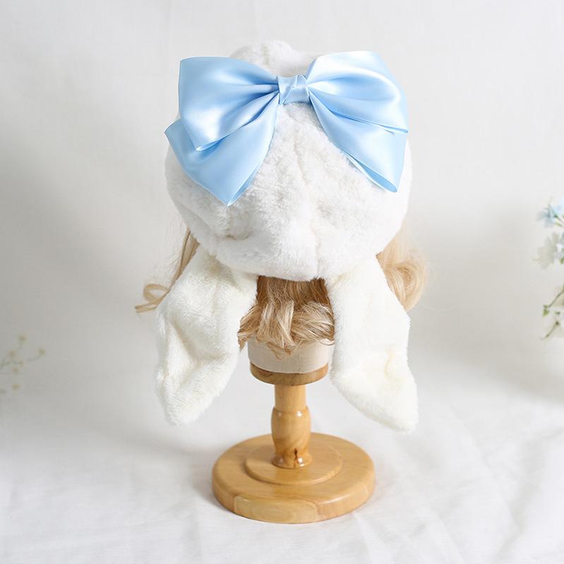 Xiaogui~J-Fashion Rabbit Ear Bow Warm Hat Multicolors M（56-58cm） light blue bow hat 