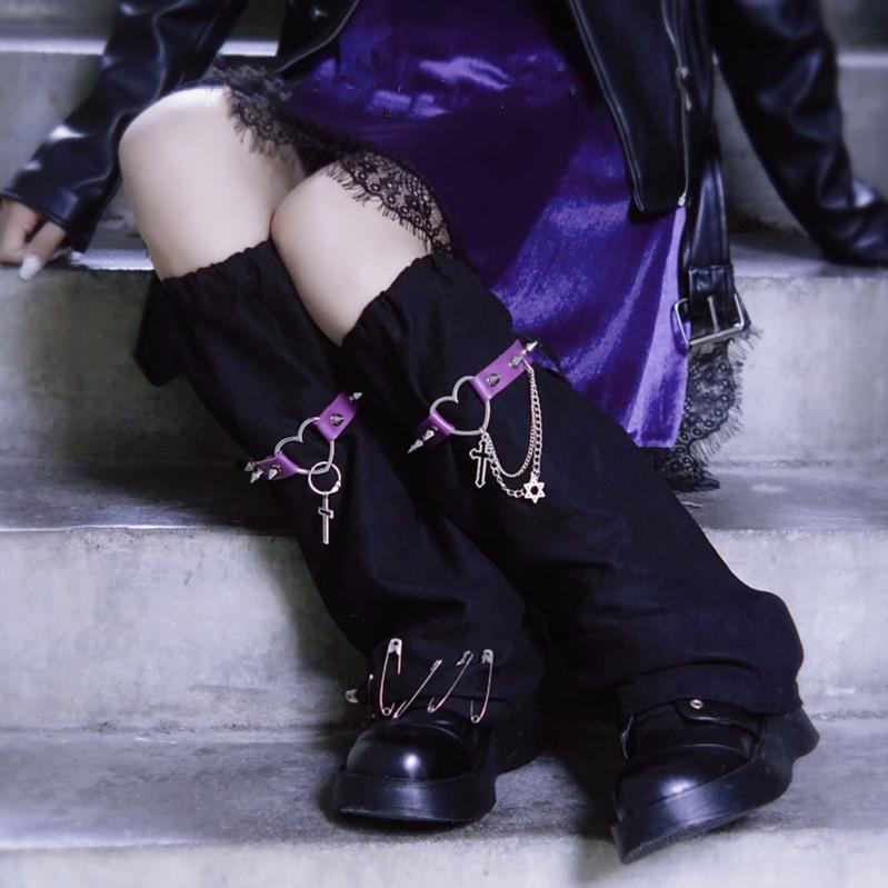 Strange Sugar - Black Purple Handmade Suede Gothic Leg Cover One Size black purple