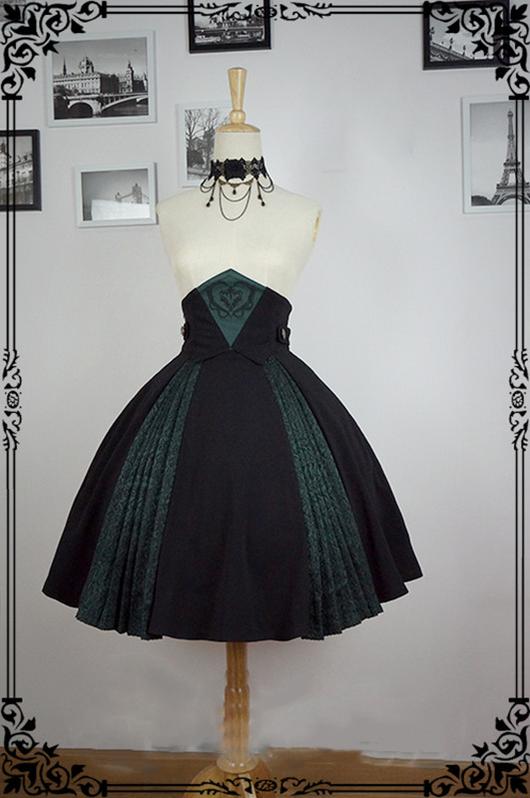 Fanzy Fantasy~Gothic Elegant Jacquard Embroidery Lolita SK M dark green 