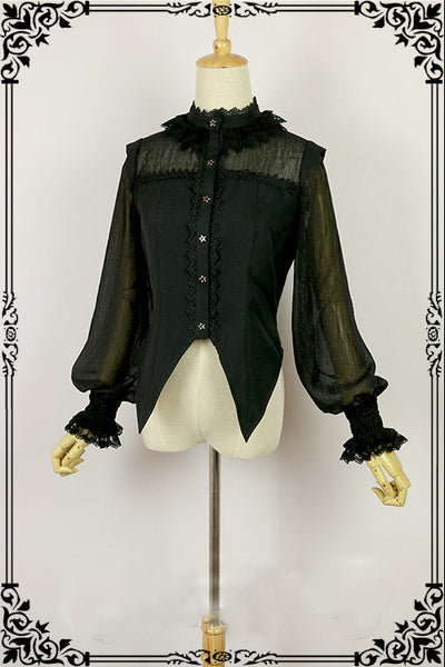 Fanzy Fantasy~Halloween Lolita Shirt Gothic Bat Collar S black normal collar 