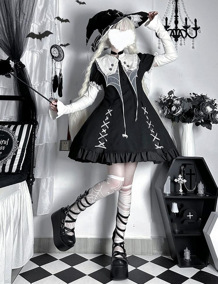 ZhiJinYuan~Spider Witch~Gothic Lolita Dark-theme Cobweb Unique OP