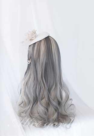 Alicegarden~Harajuku Style Cat Ear Gradient Light Grey Curly Wig   