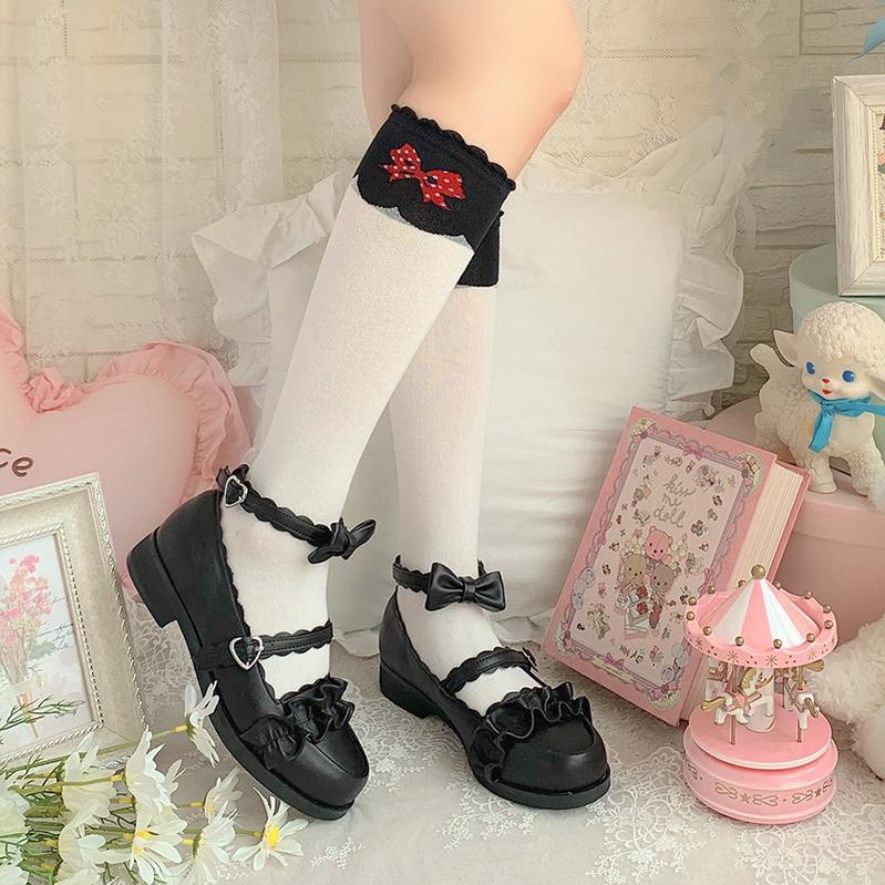 Sheep Puff~Mei Lulu~Lolita Japanese Lace Single Shoes 34 black 