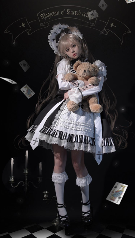 CastleToo~Holy College Magician~Gothic Lolita Black and White OP   