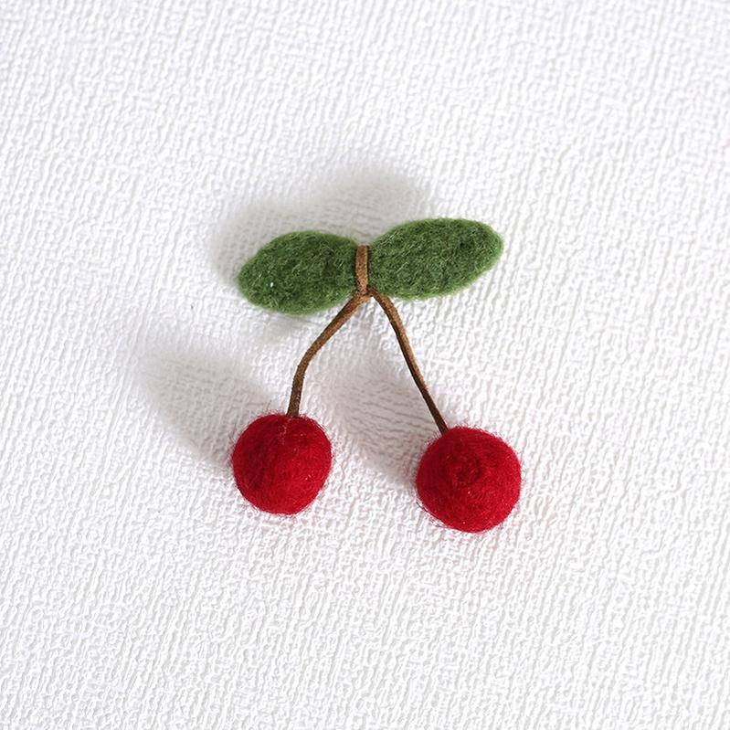 Xiaogui~Handmade Kawaii Wool Felt Cherry Clips red cherry brooch  