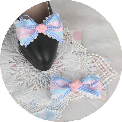 (Buyforme)Manmeng~Pink and Blue Sweet Lolita Bow Headwear shoe clips (1 pair)  