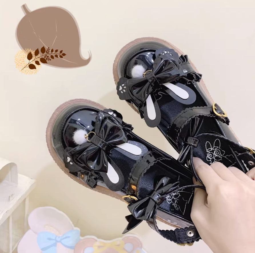 (Buyforme)Milk Bunny~Japanese Round Toe Cute Lolita Leather Shoes black PU 34 