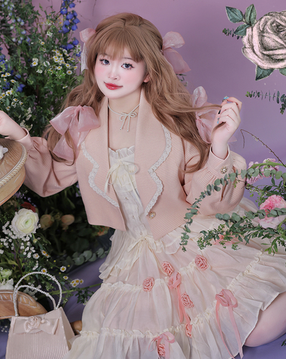 Yingtang~Plus Size Lolita Dress Off White Ballet Summer Suit   