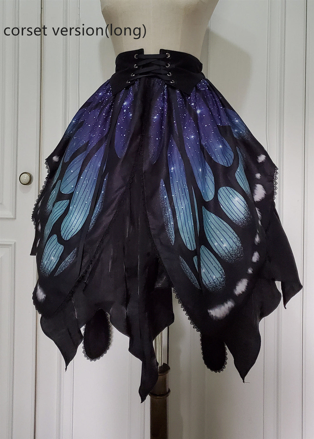 Star Fantasy~The Butterfly Effect Lace-up Punk Skirt Set dark blue green corset version (long SK) 