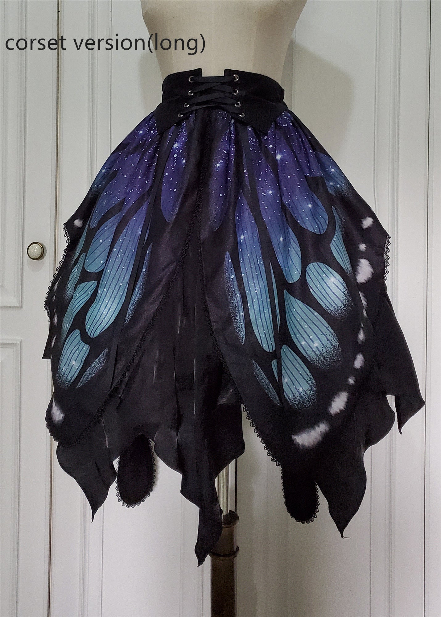 Star Fantasy - The Butterfly Effect Lace-up Punk Skirt Set dark blue green corset version (long SK)