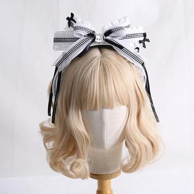 Xiaogui~Kawaii Pochacco Black White Sweet Lolita Headdress No.5 white large bow KC  