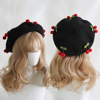 Xiaogui~Cherry Round Red Lolita Beret Multicolors M（56-58cm） red cherry+black beret 