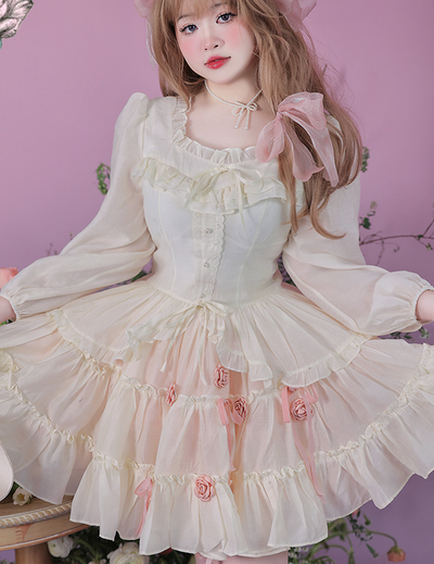 Yingtang~Sweet Lolita Plus Size Off White Suit L off white princess skirt 