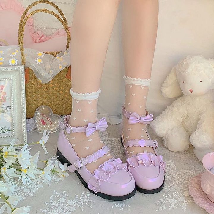 Sheep Puff~Mei Lulu~Lolita Japanese Lace Single Shoes 34 light purple 