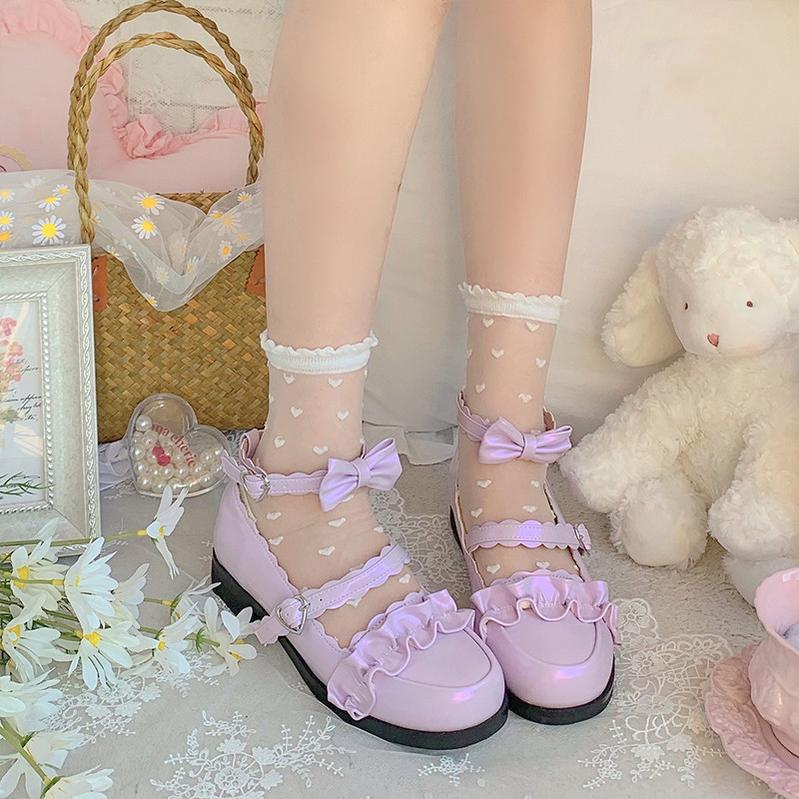Sheep Puff - Mei Lulu - Lolita Japanese Lace Single Shoes 34 light purple
