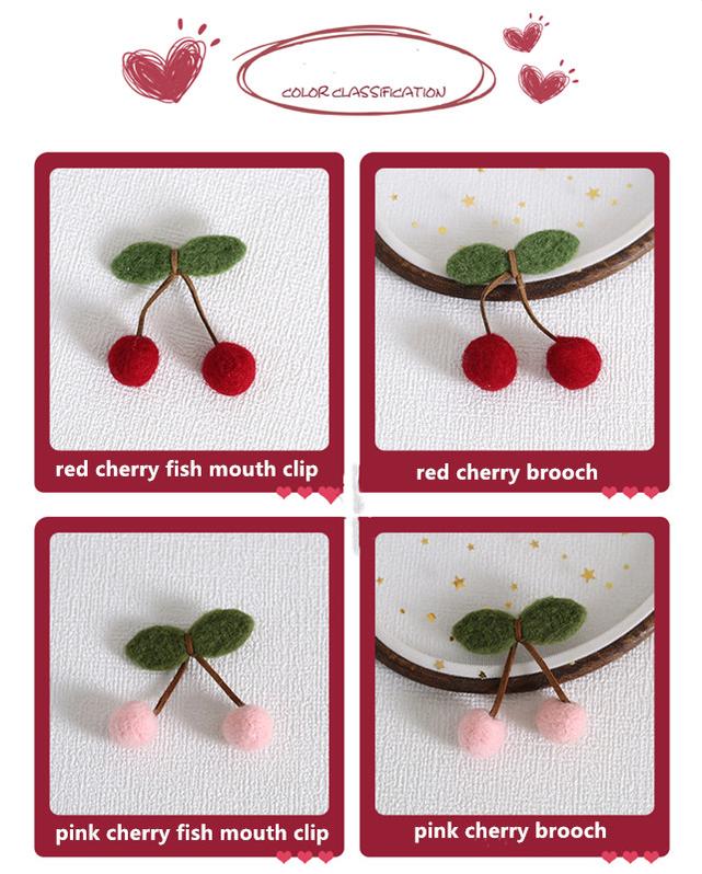 Xiaogui~Handmade Kawaii Wool Felt Cherry Clips   
