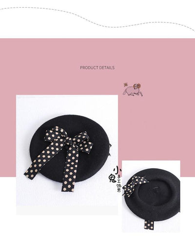Xiaogui~Sweet Lolita Red Polka Dots Bow Beret Hat   