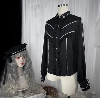 CastleToo~War Ending~Ouji Lolita Prince Shirt and JSK Set S black silver blouse 