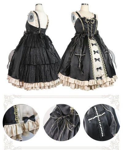 CastleToo~Starry Night Ballet~Black Gold Lolita Jumper Skirt   