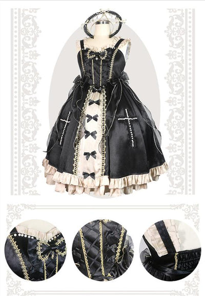 CastleToo~Starry Night Ballet~Black Gold Lolita Jumper Skirt   