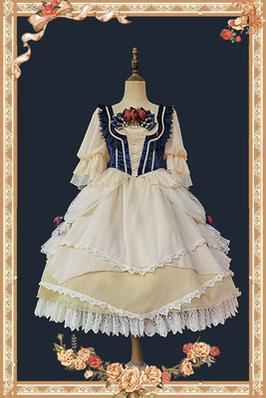 Infanta~Snow White~Split Style Lolita OP Dress S Snow White Suit (with apricot chest ribbon) 