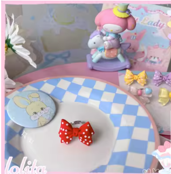(Buyforrme)Bear Doll~Kawaii and Sweet Lolita Bowknot Ring red  