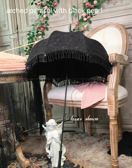 European Victorian Style Pearl Tassel Lolita Parasol black parasol with pearl 55 cm full-thread