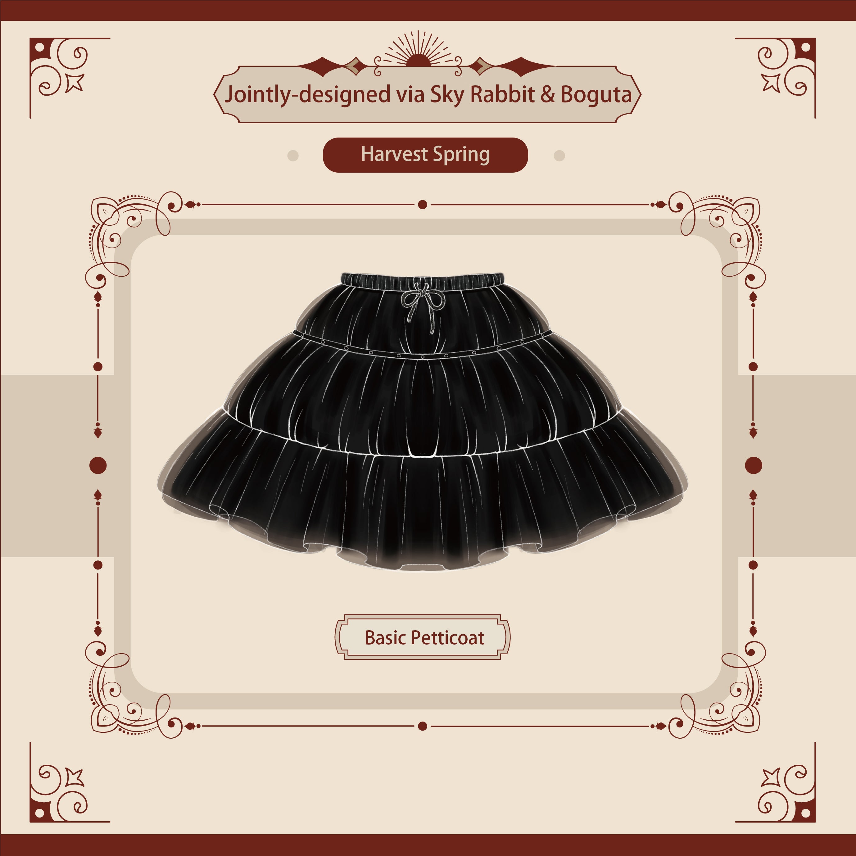 Sky Rabbit - Harvest Spring - 35cm/45cm Basic Lolita Petticoat One Size 35cm black