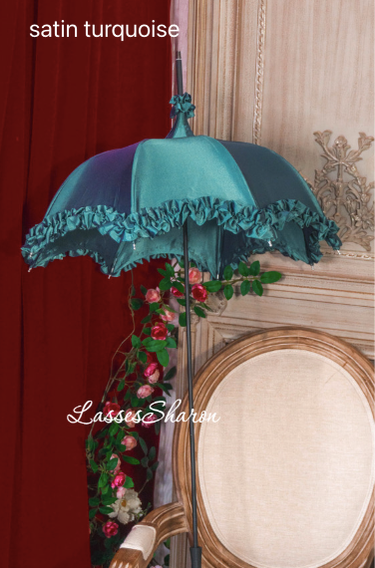 Handmade European Style Vintage Flounce Lolita Parasol Multicolors pagoda-shape shining material turquoise 
