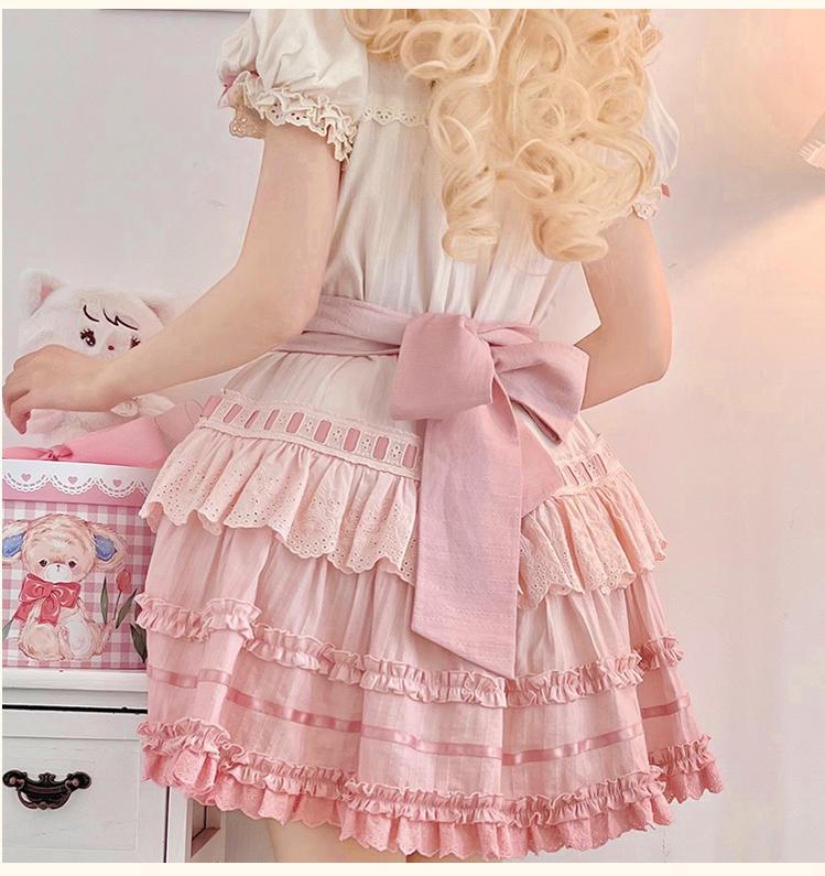(Buy for me)Mademoiselle Pearl~Austin In The Garden~Sweet Lolita Camisole and Skirt S waist tie (free size) gradient pink