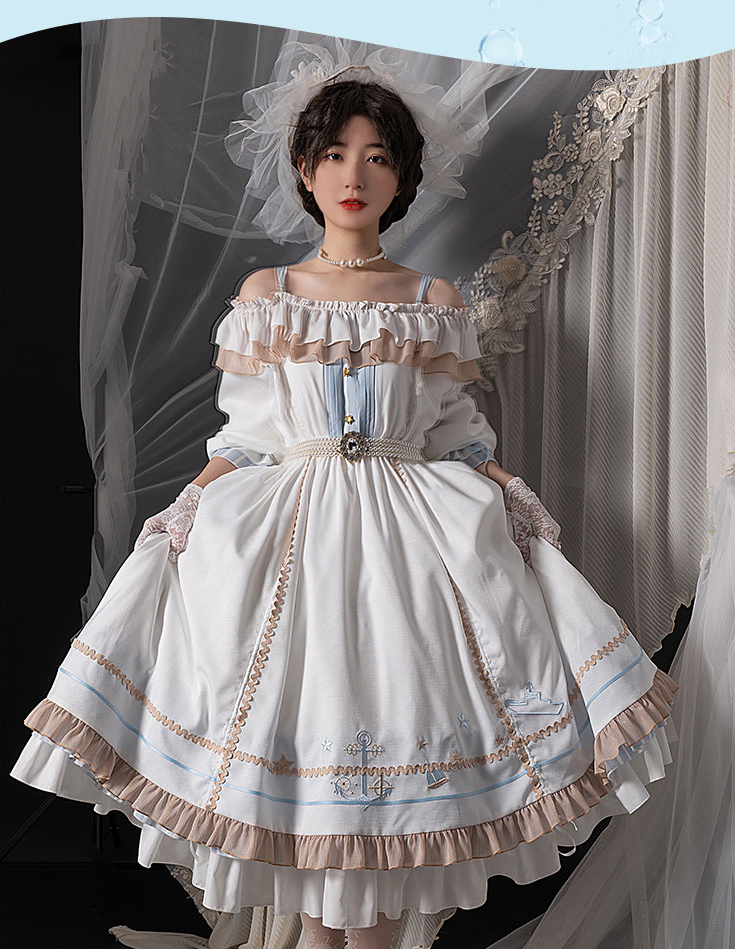 With Puji~Sea Wind Movement Lolita OP Dress   
