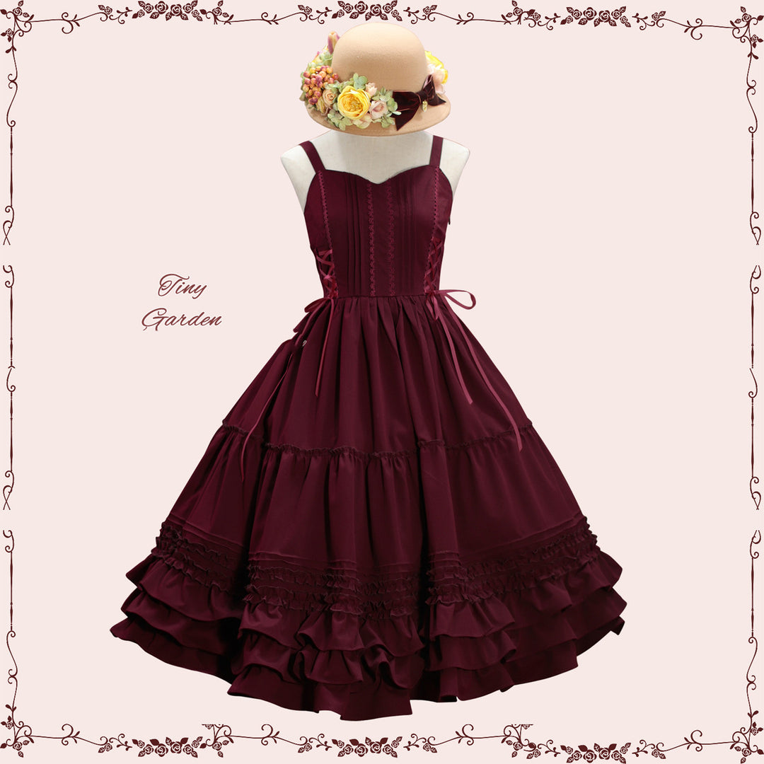 Tiny Garden~Garden Dance 2.0~Elegant Lolita JSK Dress Side Drawstring Bow S wine red (suit for all seasons) 