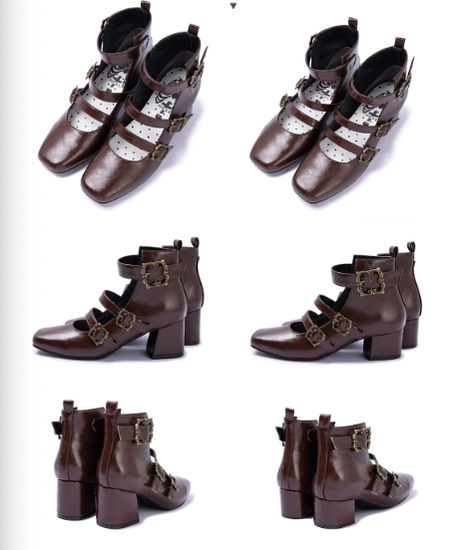MODO~Vintage Elegant Lolita Three-buckle Mary Janes Shining Shoes 34 brown(5.8CM) 