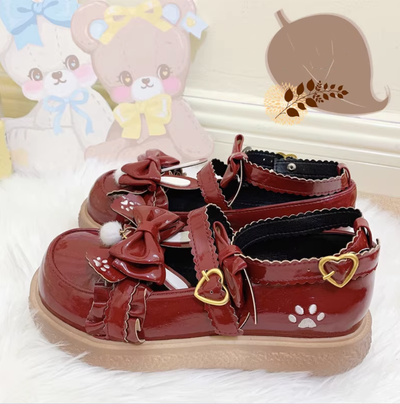 (Buyforme)Milk Bunny~Japanese Round Toe Cute Lolita Leather Shoes wine red PU 34 
