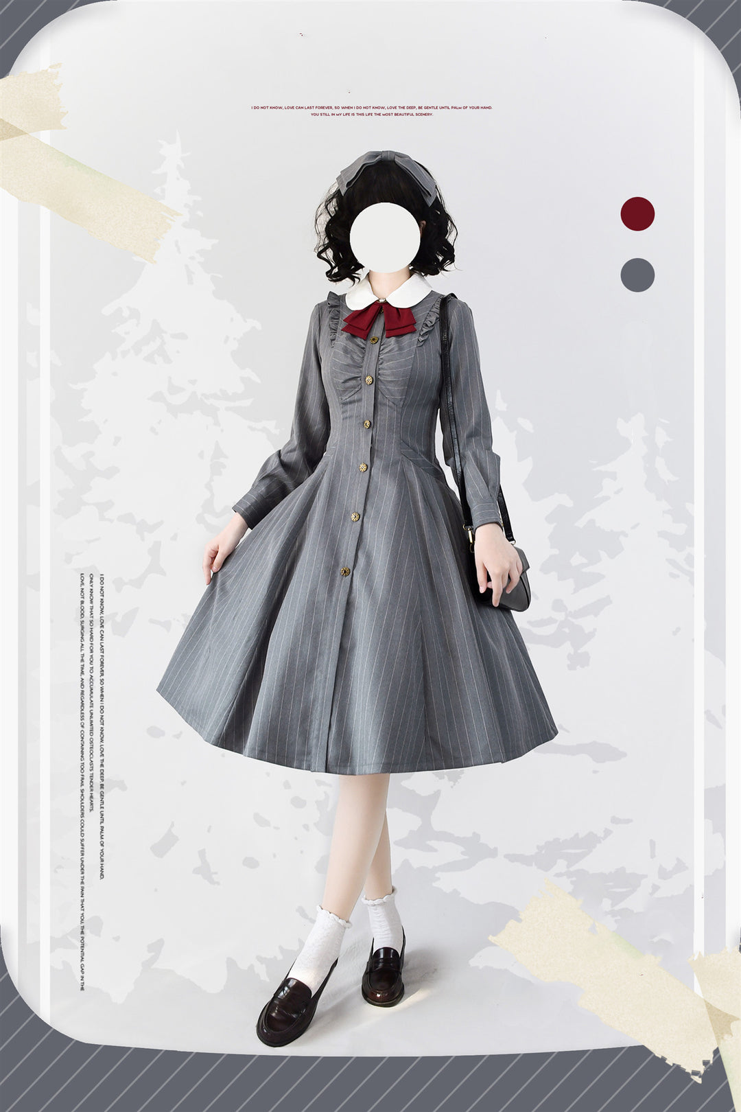 Forest Wardrobe~Winter Lolita Classic Front Open Stripe OP S blue light grey 