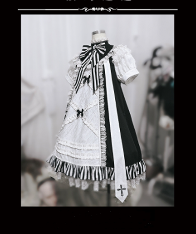 CastleToo~Holy College Magician~Gothic Lolita Black and White OP   