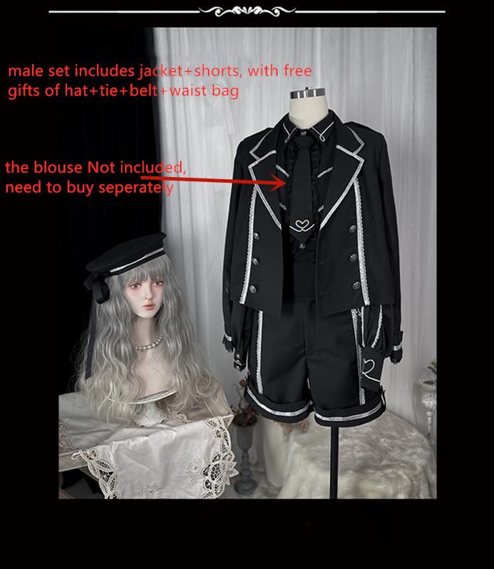 CastleToo~War Ending~Ouji Lolita Prince Shirt and JSK Set S black silver male set 