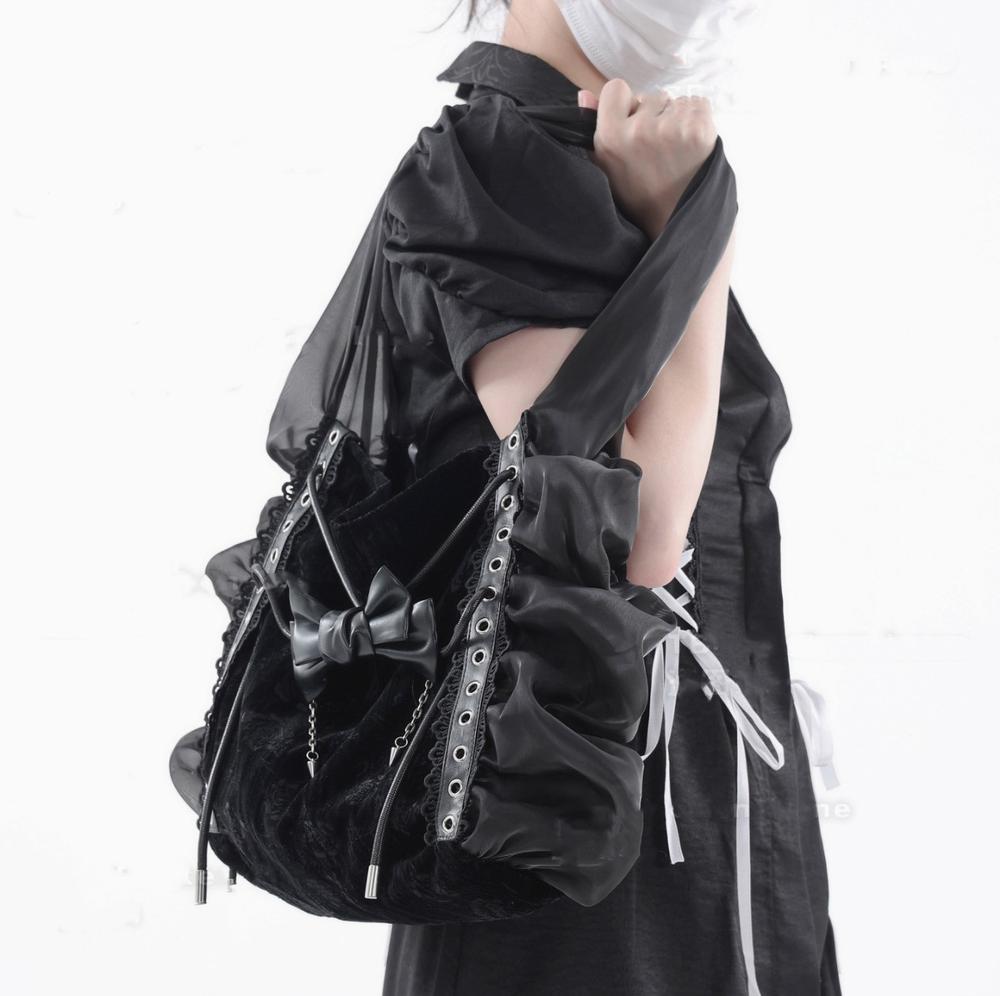 Gothic Lolita Black Velvet Shoulder Bag