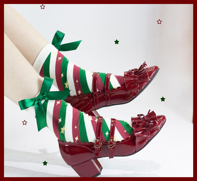 (Buyforme) Yukine's Box~Macaron Lolita Cute Stripe Socks short socks Christmas color 