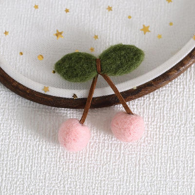 Xiaogui~Handmade Kawaii Wool Felt Cherry Clips pink cherry brooch  