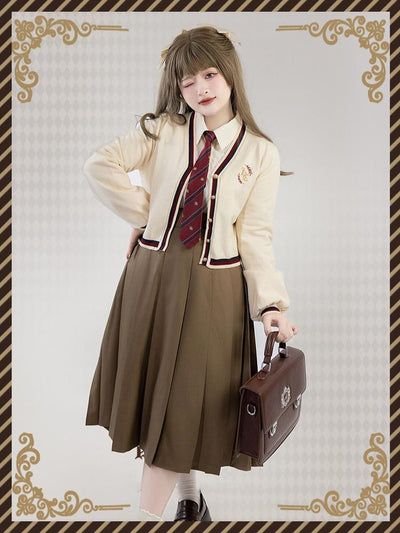Yingtang~Royal College Vintage Plus Size Lolita  JK Suit XL golden brown skirt (long version) 