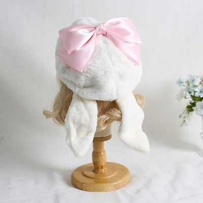 Xiaogui~J-Fashion Rabbit Ear Bow Warm Hat Multicolors M（56-58cm） light pink bow hat 