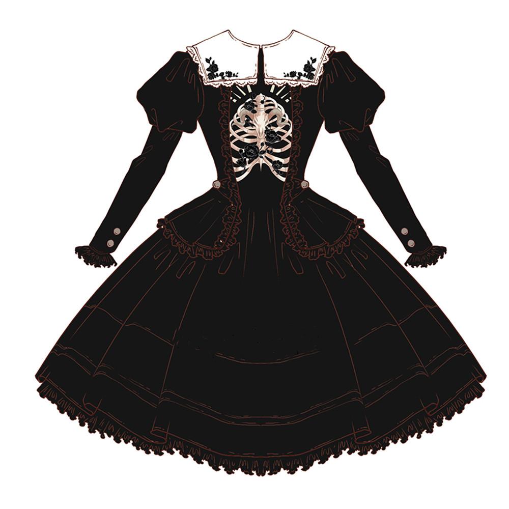 (Buyforme) Lingxi Lolita~Darkness Devil Gothic Embroidery Lolita OP   