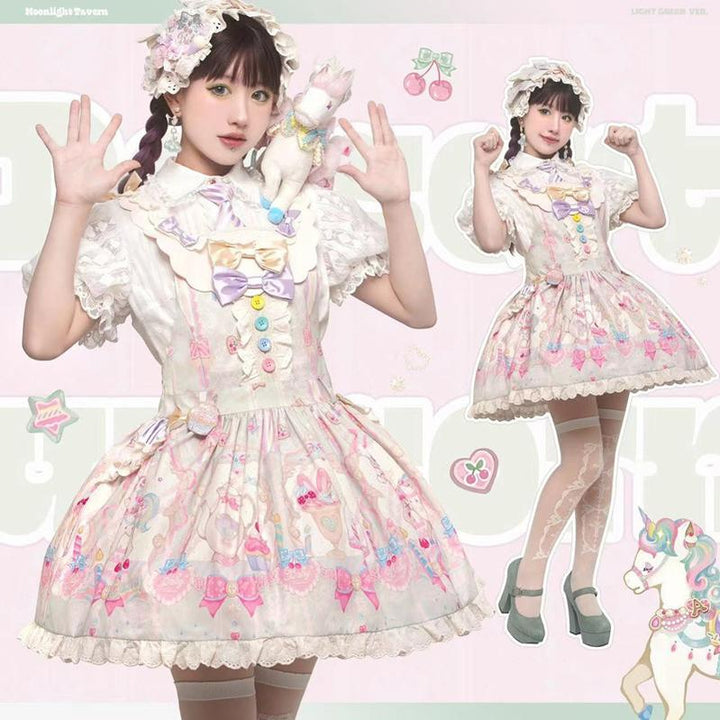 (Buyforme) Moonlight Tavern~Dessert Unicorn Sweet Lolita Salopette bean paste color (suspenders version) low saturation S 